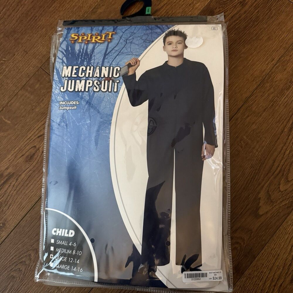 Spirit Halloween Navy Blue Mechanic Jumpsuit Costume Michael Meyers Kids L 12-14